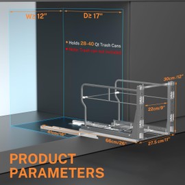 YJHome Pull Out Trash Can Under Cabinet with Door Mounting Kit, Cabinet Trash Can Pull Out Kit with Soft-Close Slides for Single Trash Can Kitchen Cabinet,Under Sink Trash Can-Waste Bin Not Included