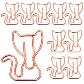 5WYOUKE Cat Shaped Paper Clip Clip Cute Cat Bookmark Metal for Document Organizer, Invitations, Sticky Notes, Letters, Notepad, Stationery, Office Supplies, Memo Clips, Set of 10, Pink Gold