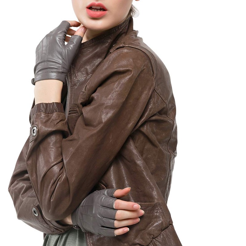 Nappaglo Women's Short Leather Fingerless Gloves Spring Summer Autumn Work