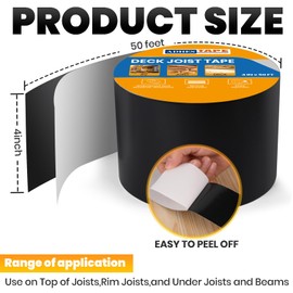 ADHES Deck Joist Tape, 4" x 50' Weather Resistance & Waterproof Butyl Joist Tape, Deck Flashing Tape, Ideal for Wood Decks Beams Roof, Outdoor Construction Use