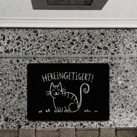 speecheese Hereingeigert! Doormat in 35 x 50 cm without Border with Smiling Cat Funny for Cat Lovers and Animal Lovers
