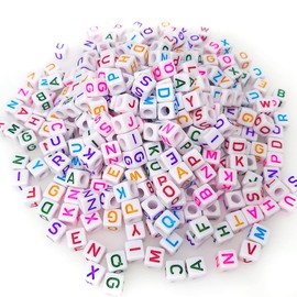 300+ Pieces 10x10mm Big Large White Cube Acrylic Alphabet Letter Beads A-Z Mixed Plastic Shape Loose Beads for Jewelry Making Bracelets Necklaces Key Chains (Colorful on White)