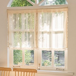 Crochet Macrame Boho Kithen Curtains Sets for Windows Over Sink Lace Tassel Rod Pocket Short Curtain for Small Window Farmhouse Half Window Treatment Tier Drapes for Bathroom Bedroom Decor 29x36 Inch