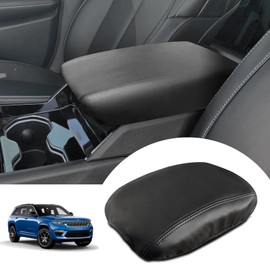 ANMOSVO Center Console Cover for Jeep Grand Cherokee 2022 2023 2024 2025/ Grand Cherokee L 2021-2025 Armrest Box Cover Pad Console Lid Protector for Jeep Accessories (Black)