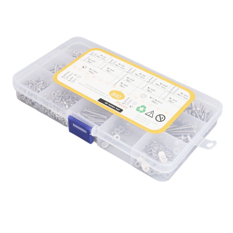 840Pcs Bolts Nuts Assortment Kit Metric M2.5 Assorted Cap Hex