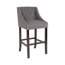 Flash Furniture 30" Fabric/Wood Stool, Dark Gray,Walnut