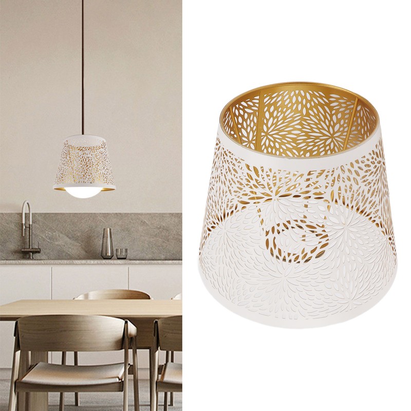 Lamp Shade E27 E26 White Carved Flower Pattern Iron Modern
