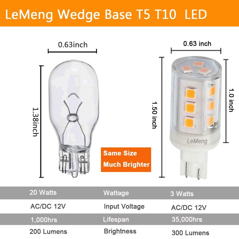 LeMeng 3W T10 Wedge Base RV 921 LED Light Bulb