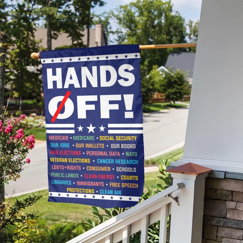 Hands Off! Protest Garden Flag,Double Sided Vertical Political Yard Signs