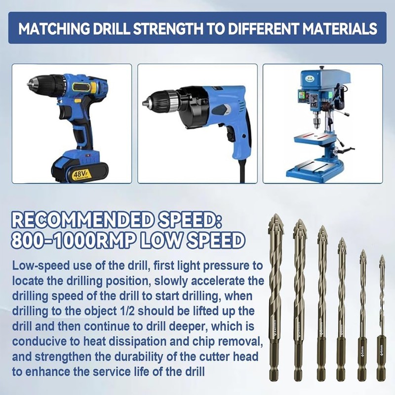 6 Pcs Four-Flute Sawtooth Eccentric Twist Drill Bit, Concrete and