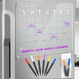 Acrylic Magnetic Dry Erase Board Calendar for Fridge, 16.5"x12" Inch Clear Dry Erase Calendar for Refrigerator, Magnetic Planning Calendar Includes 6 Colors Dry Erase Markers and Magnetic Pen Holder