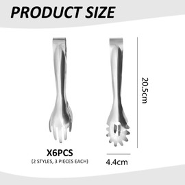 6-Piece Food Tongs, Stainless Steel Food Tongs, Barbecue Tongs, Salad Tongs, Suitable for Parties, Buffets, Dinners, Etc.
