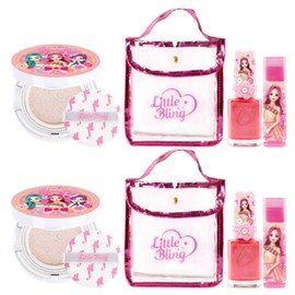 Little Bling Children's Star Goddess Pink Pouch Set A, Daily Sun Pact + Ring Nail (Aurora Pink) + Lip Balm (Pink) + Pink Pouch, 2 Sets / 리틀블링 아동용 별의 여신 핑크 파우치 세트 A, 데일리선팩트 + 반지네일(오로라핑크) + 립밤(핑크) + 핑크파우치, 2세트