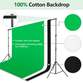 Emart Portable Photo Studio 9.2x10ft Background Support System with 3 Color Muslin Backdrops (Green Black White, 10ft X 12ft) for Portrait, Product Photography Backdrop Stand Kit,Photographic Studio