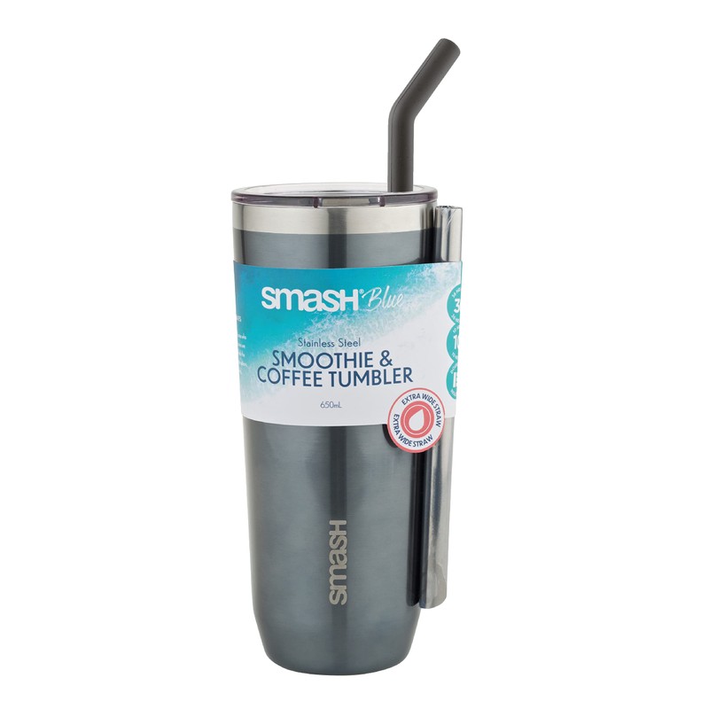 Smash Smoothie and Coffee Tumbler with Straw and lid,Grey, 650