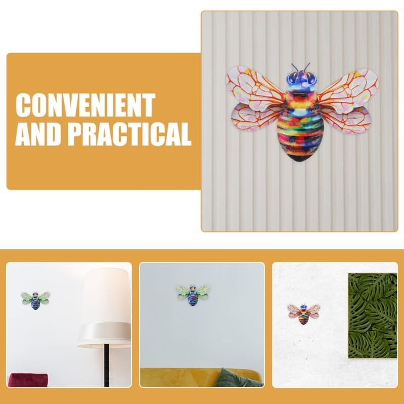 Baluue 2pcs Metal Wall Art, Bee Wall Hanging Ornament Garden