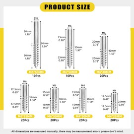 Mardatt 120Pcs M4 M6 Hanger Bolts, Double Headed Bolts Self-Tapping Screw Hanger Bolts for Furniture Screws Double Screw Threaded Rods Bolt, M4x25, M4x30, M6x30, M6x35, M6x40, M6x50, M6x60