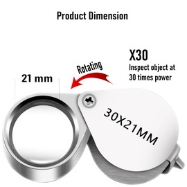 Jewellers Loupe 30X Magnifying Glass – Folding Pocket Metal Eye Loupe for Jewellery, Coins, Gems, Watches, Stamps & Plants – Portable Magnifier for Precision Viewing