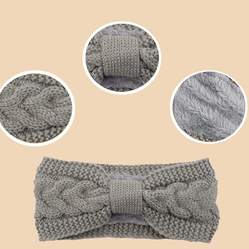 2 Pcs Winter Knitted Headband,Crochet Headbands Fleece Ear Warmer Headband,Windproof