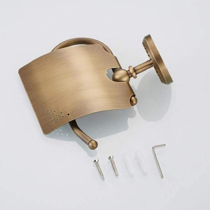 YWHWLX トイレットペーパーホルダー 真鍮製 紙巻器 カバー付き 壁掛け おしゃれ アンティーク風 バスルーム装飾