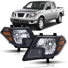 Headlights Assembly Compatible with 2009-2021 Nissan Frontier S SL SV SE LE XE HeadLamp Driver Passenger Side, Black Housing Amber