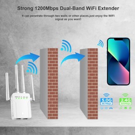WiFi Extender Signal Booster,WiFi Extender, 5G WiFi Booster with 1200Mbps Dual Band(Up to 10000sq. ft for 55+ Devices), WiFi Repeater with 4 Antennas 360° Coverage, WPS 1-Tap Setup & Ethernet Port