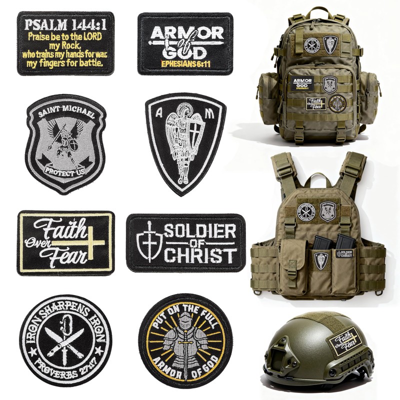Meneng Christian Embroidered Tactical Patches: 8PCS Military Hook and Loop