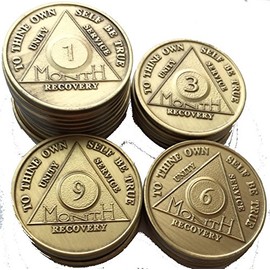 wendells AA Group Refill Bulk Lot of 25 AA Month Medallions Sobriety Chips 1 3 6 9 30 90 Days Bronze