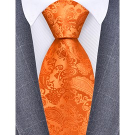 GUSLESON Orange Tie for Men Paisley Wedding Silk Necktie (1036-11)