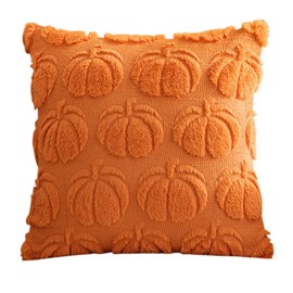 QKEINV 1PCS Autumn Cushion Covers, Orange Pumpkin Throw Pillow Covers, Pumpkin Decorative, Soft Fluffy Velvet Cushion Cover, Thanksgiving Decorations for Indoor Home Bedroom Couch Sofa Decor