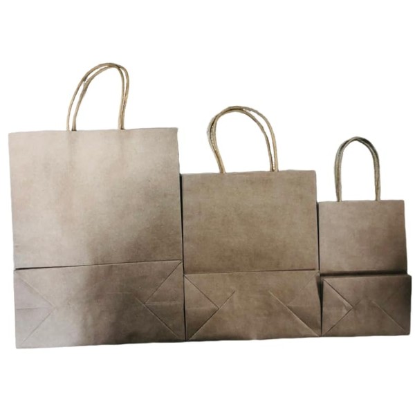 Whonline 120pcs brown paper bags with handles, various sizes, mixed