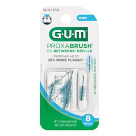 GUM Proxabrush Go-Betweens Refills - Wide - Compatible with GUM Permanent Handle - Reusable Interdental Brushes - Soft Bristled Dental Picks, 8 Count (Pack of 6) 48 Total