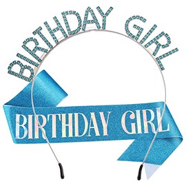 AOPRIE Birthday Crown for Women with Sash Blue Birthday Tiara for Women Birthday Girl Headband Princess Crown Rhinestone Happy Birthday Accessories