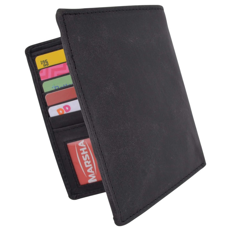 MARSHAL Mens RFID Blocking Bifold Hipster Hunter Leather Euro Credit