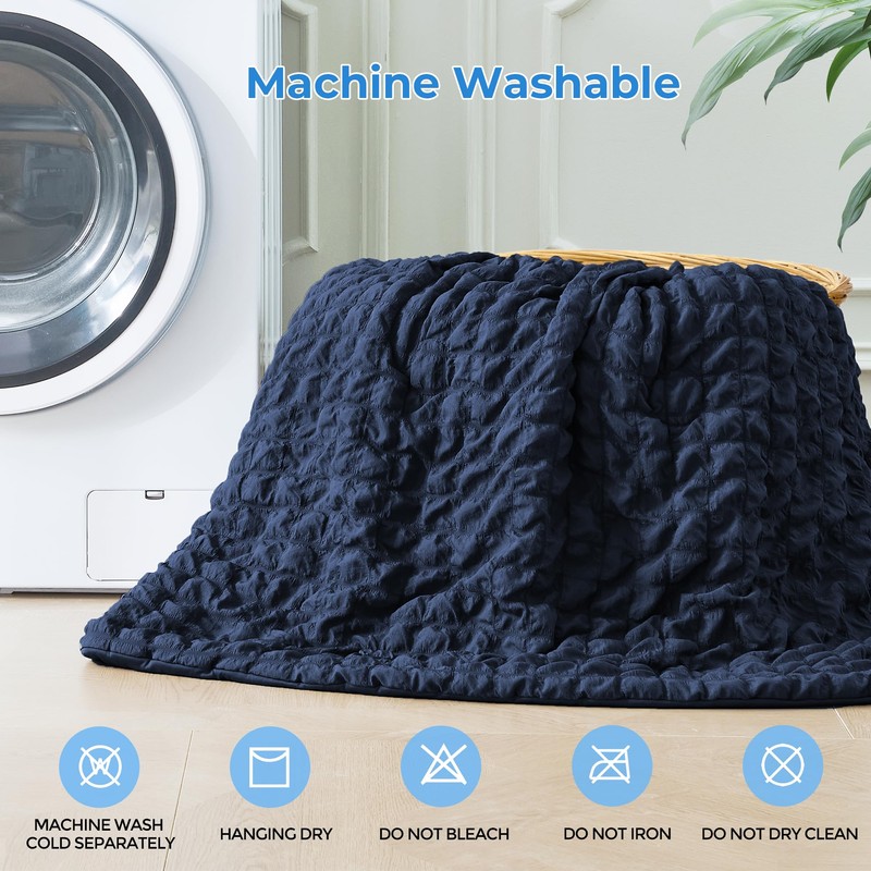 Seersucker Cooling Comforter King Size, Q-Max 0.45 Reversible Cooling Blanket