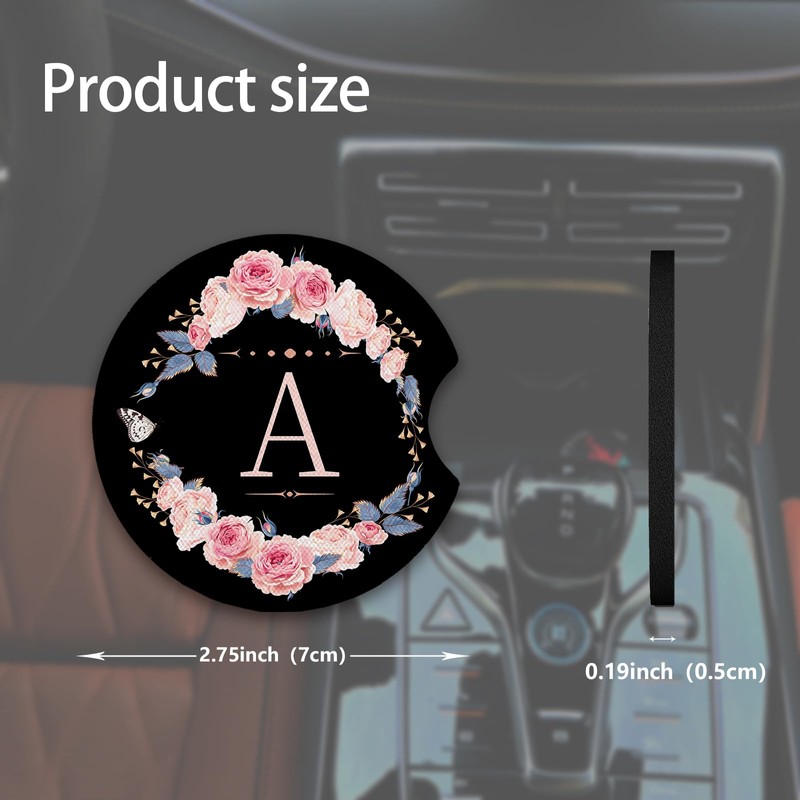 2pcs Letter A Car Coasters,Absorbent Universal neoprener Cup Holder Coasters
