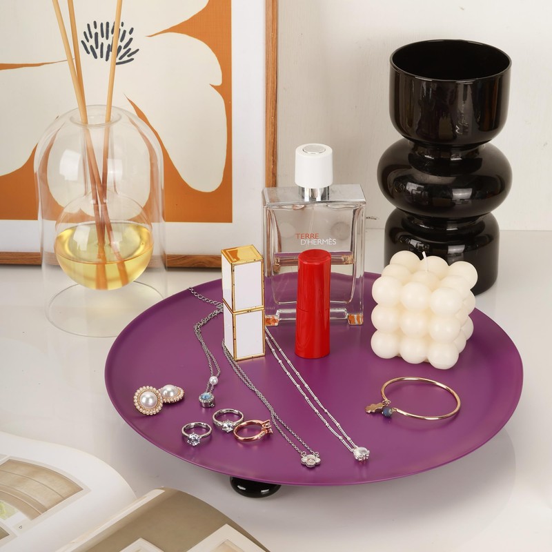 Round Decorative Tray -11 Inch Metal Candle Trays Decor for