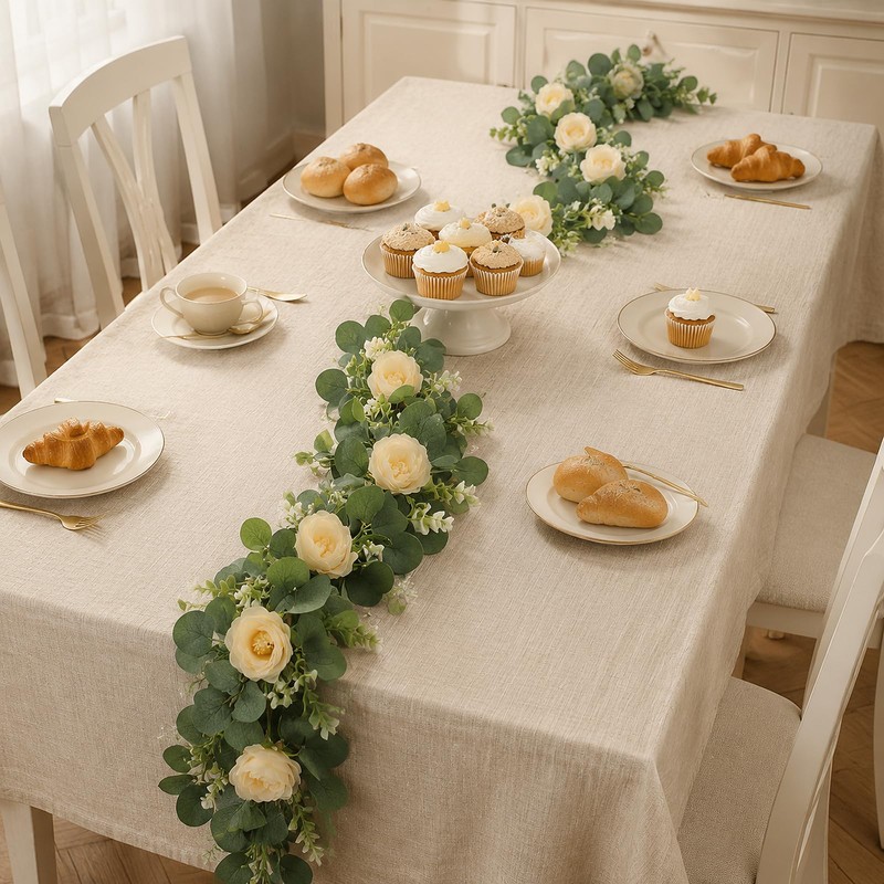 2 Pack 12FT Artificial Eucalyptus Flower Garland with 6 Champagne