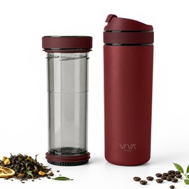 VIVA Recharge Insulated Travel Tea Infuser Bottle Loose Leaf, 460ml, Red