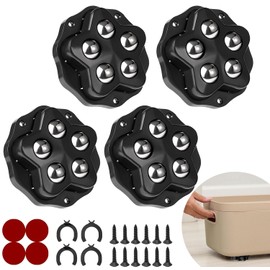 STOAT® Pack of 4 Castors with 5 Balls, 300 kg Load Capacity, with Glue and Screws. Universal 360 Mobile Wheel for Transporting Furniture, Goods, Furniture Castors (Black: Pack of 4)