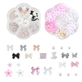 Bows Nail Charms, 2 Boxes Cute Resin 3D Flower Bear Bow Nail Art Charms Gems Nail Pearls Bowknot Nail Jewelry Supplies for DIY Crafts Nail Art Design Decorations (Multi-colored D)