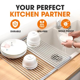 Cheer Collection Dish Drying Rack – Multipurpose Over The Sink Drying Rack Non-Slip Stainless Steel Rack – Heat Resistant and Dishwasher Safe