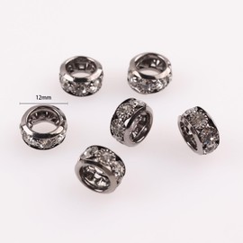 60pcs 12mm Large Hole Spacer Beads, Gemstone Beads Rhinestone Beads for Jewelry Making European Beads Rondelle Beads for Bracelet Necklace DIY Craft Supplies (Rose Gold+Gun Black)