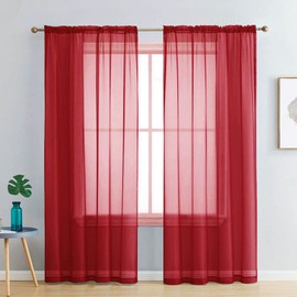 Set of 2 Luxton Hot Red Sheer Curtains, Rod Pocket Voile Curtain Panels 140x213cm (Hot Red Colour)
