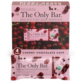 Truvani Plant Based Snack Bars | Cherry Chocolate Chip 4 Pack | 5g Protein | USDA Organic and Vegan | The Only Bar | Dairy, Soy, and Gluten Free | Individually Wrapped