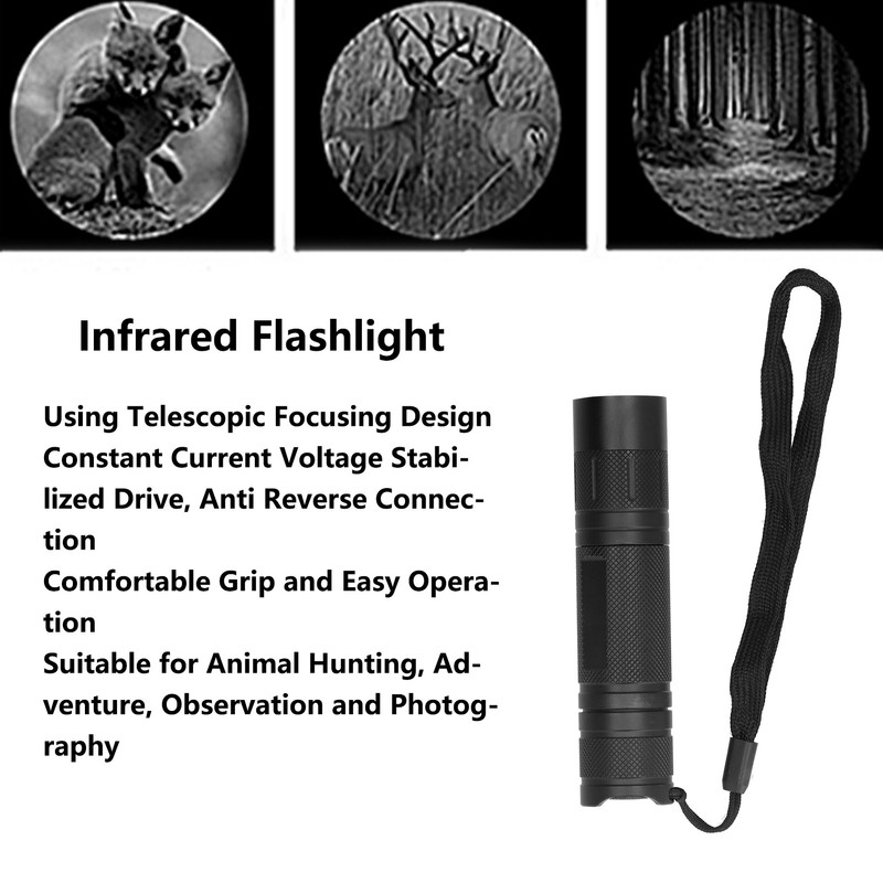 IR Flashlight Zoomable IPX54 Waterproof Anti Reverse Connection Comfortable Grip