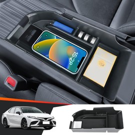 LUNQIN - Bandeja organizadora para consola central de coche para Toyota Camry XLE XSE 2018-2024 y Toyota Camry LE SE 2020-2024, accesorios interiores para asiento delantero, reposabrazos medio, bolsa