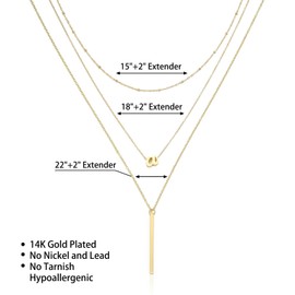 PDWZNBA Layered Initial Necklace for Women, 14K Real Gold Plated A-Z Letter Necklace Cute Initial Necklace 3-Layer Adjustable Necklace Set Trendy Jewelry Gifts for Women