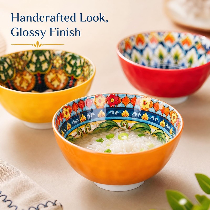 Set Of 6 Colorful Ceramic Small Bowls, Bohemian Style Snack,