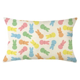 Easter Peeps Bunny Throw Pillow Cover, 12 x 20 Inch Colorful Easter Rabbit Spring Cushion Case Decoration for Sofa Couch